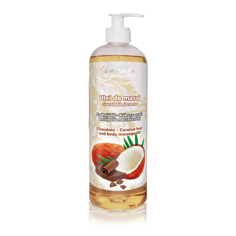 SALONSHOP Ulei de masaj profesional cu ciocolată și cocos, 1000ml. Hidratare intensă, efect anti-îmbătrânire pentru față și corp