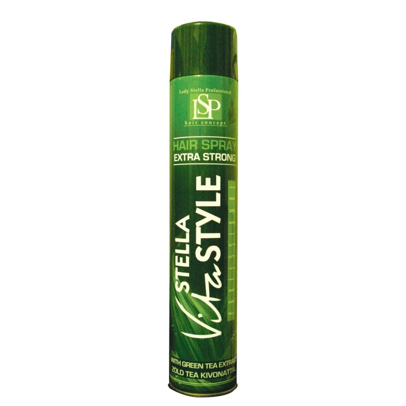 Recipient LADY STELLA Vitastyle lac fixativ profesional 750ml. Fixare ultrastrong, coafuri durabile, ideal pentru saloane.