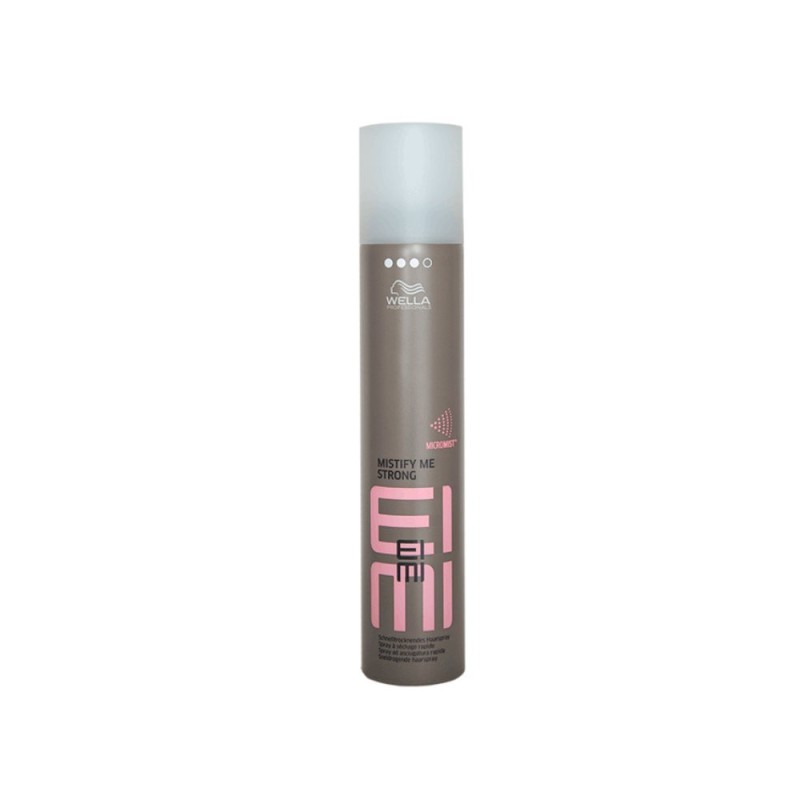Wella EIMI Mistify Me Strong, lac fixativ profesional 300ml, pentru fixare puternică 24h și uscare rapidă. Menține coafura fără 