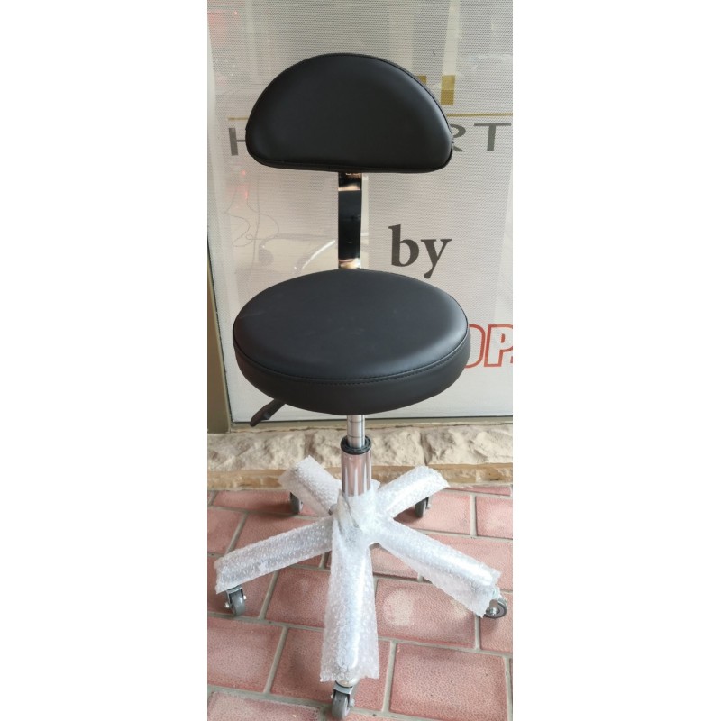 Scaun cosmetică profesional SALONSHOP negru cu spătar ergonomic. Ideal pentru saloane de înfrumusețare, manichiură, pedichiură, 