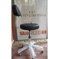 Scaun cosmetică profesional SALONSHOP negru cu spătar ergonomic. Ideal pentru saloane de înfrumusețare, manichiură, pedichiură, 