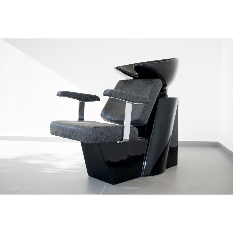 Unitate de spălare profesională Salonshop Ref.14055, gri închis cu vas ceramic negru adânc, ideală pentru saloane moderne de coa