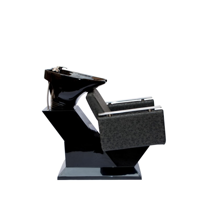 Unitate de spalare profesionala SALONSHOP Ref.14053, gri inchis cu vas negru. Scafa ergonomica pentru coafor, confort client.