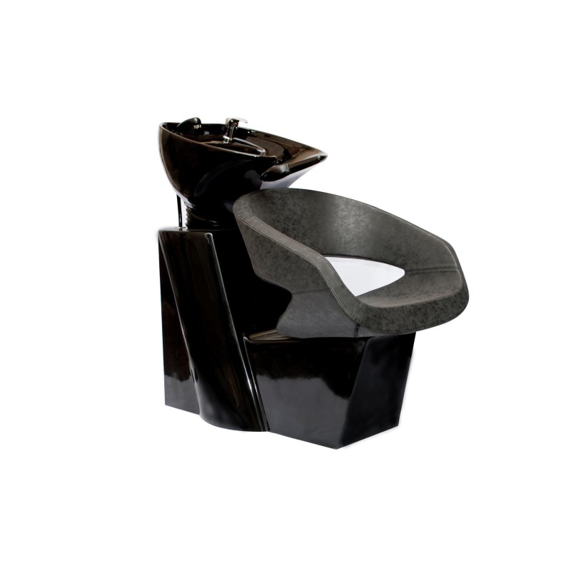 Unitate de spălare Salonshop Ref.14051, gri închis, cu vas ceramic negru, ideală pentru saloane de coafură și frizerie profesion