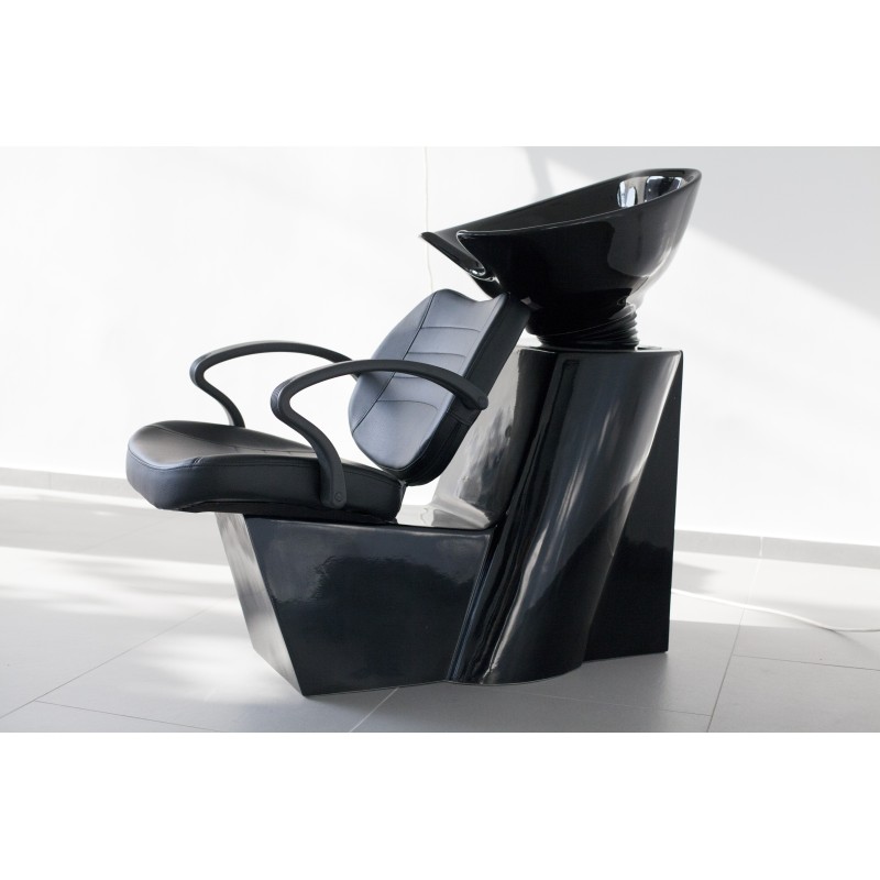 Unitate de spălare profesională Salonshop Ref.14046 NEGRU cu vas negru, oferind confort ergonomic și design modern pentru coafor