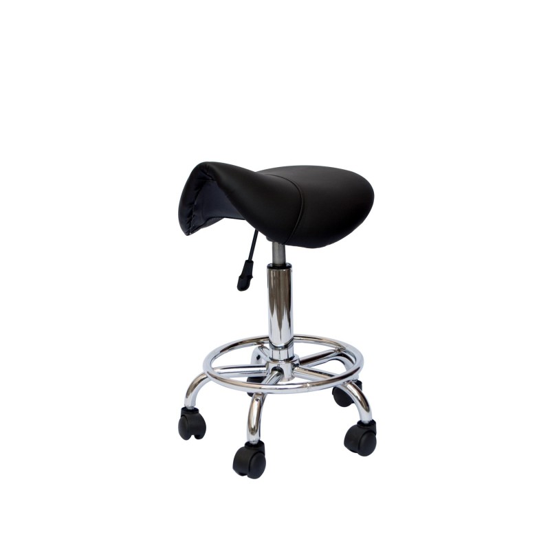 Scaun ucenic profesional Salonshop negru Ref.14039, ergonomic pentru coafură, frizerie. Asigură confort și mobilitate sporită în