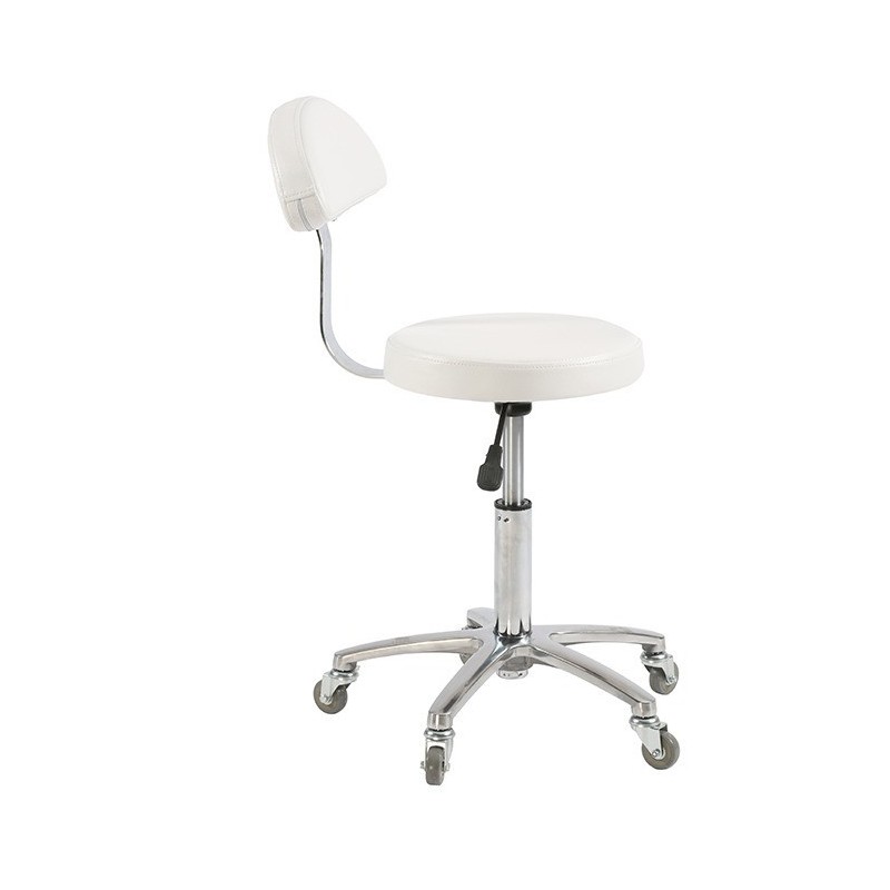 Scaun cosmetica SALONSHOP profesional cu spatar ergonomic, alb. Ideal pentru salon, asigura confort clientului si eficienta spec