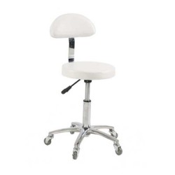 Scaun cosmetica SALONSHOP profesional cu spatar ergonomic, alb. Ideal pentru salon, asigura confort clientului si eficienta spec