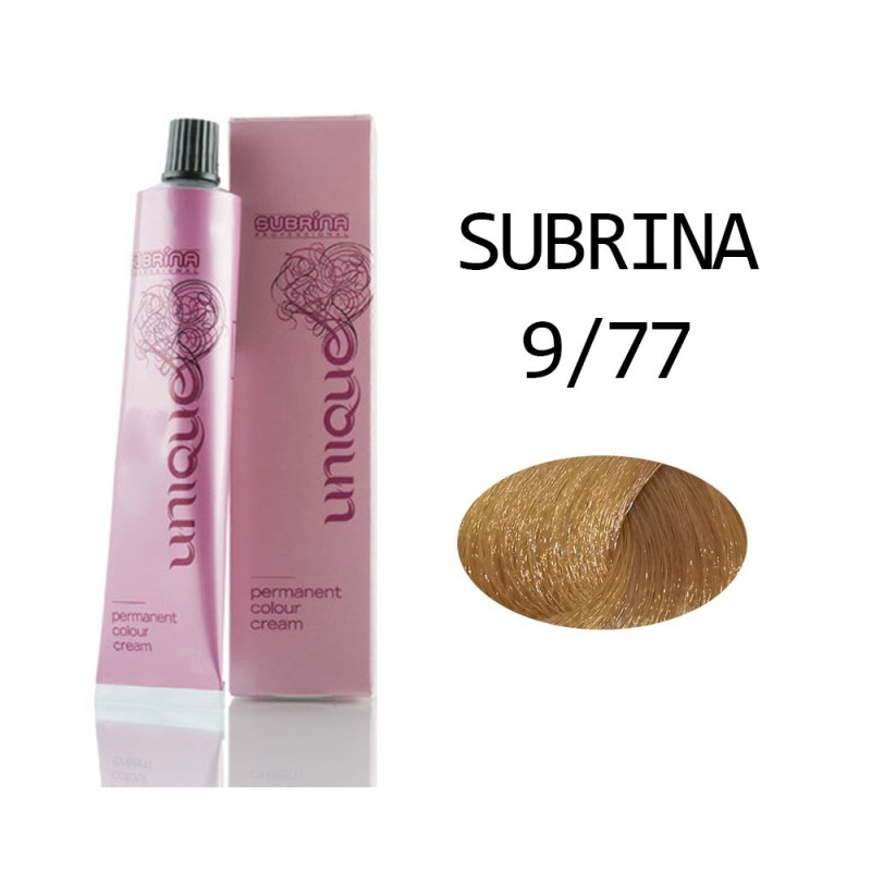 Vopsea profesională Subrina Professional 9/77, blond foarte deschis cu castaniu intens, 100ml, cu ulei de argan, pentru uz salon