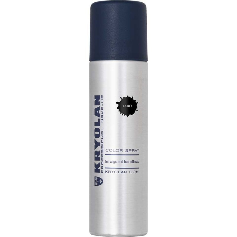 KRYOLAN D40 Spray Colorat Negru 150ml, pentru păr natural și peruci. Soluție profesională temporară, aplicare rapidă, machiaj ar