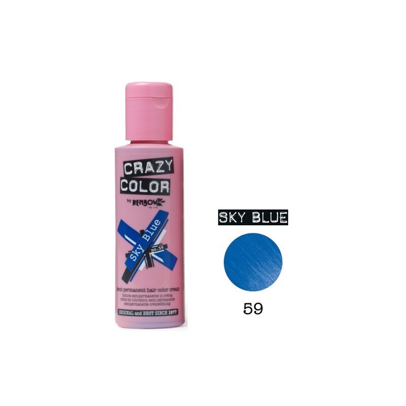 Vopsea semipermanentă Crazy Color Demi Nr. 59 Sky Blue 100ml, albastru vibrant, fără amoniac, pentru păr decolorat, aplicare pro