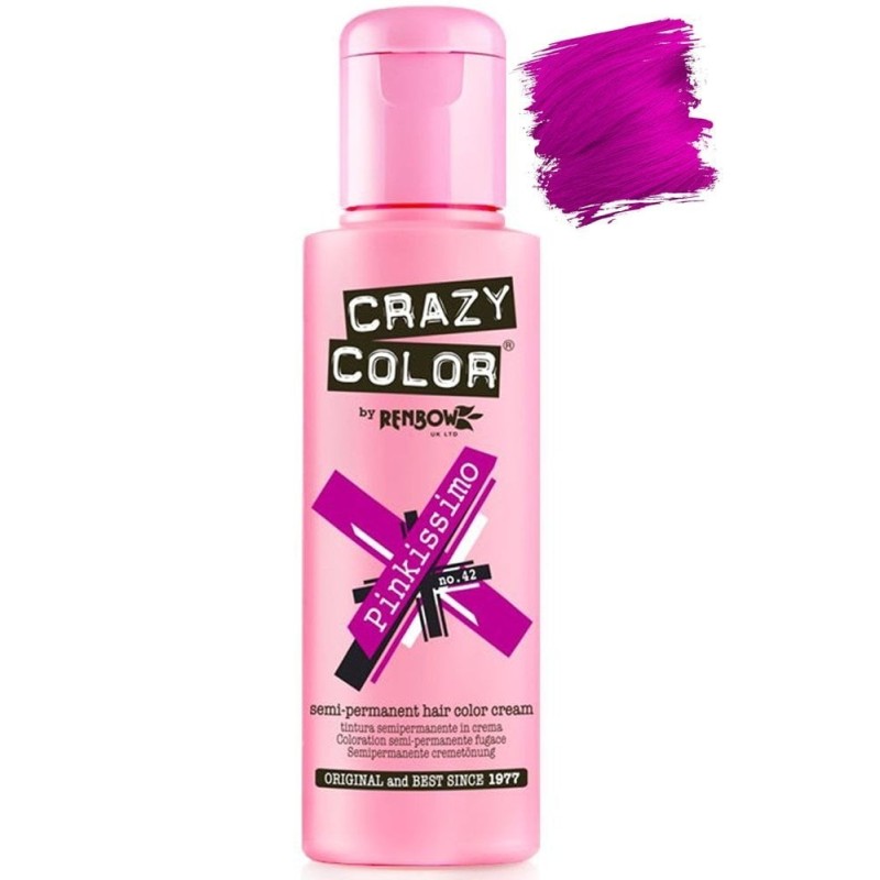Vopsea de păr semipermanentă Crazy Color Pinkissimo Nr. 42, 100ml, roz electric. Pentru look-uri vibrante și transformări îndrăz
