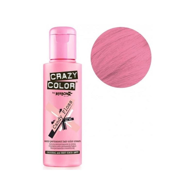 Vopsea semipermanenta Crazy Color Nr. 65 Candy Floss, roz pastel vibrant, 100ml. Ideala pentru colorare fara oxidant.