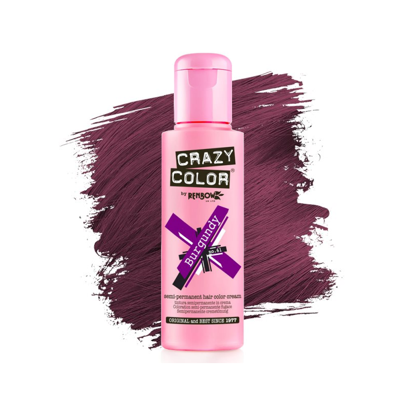 Tub CRAZY COLOR Nr. 61 Burgundy, vopsea de par semipermanenta 100ml, pentru o culoare intensa si vibranta. Fara oxidant, aplicar