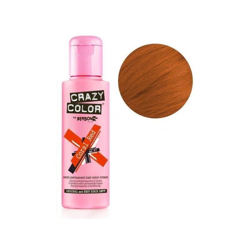 Vopsea semi-permanentă CRAZY COLOR Demi Nr. 57 Coral Red 100ml. Culoare vibrantă, fără oxidant, pentru transformări îndrăznețe. 