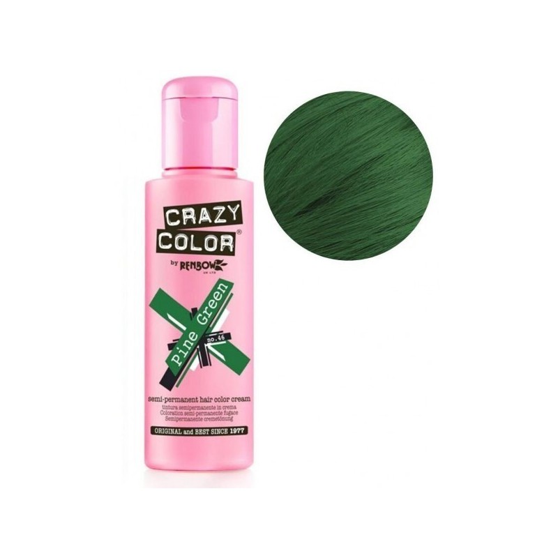 Vopsea de păr semipermanentă Crazy Color Nr. 46 Pine Green, 100ml. Nuanță vibrantă verde pin, fără oxidant, pentru stiluri îndră