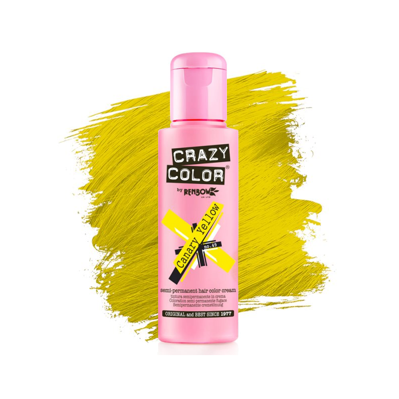 Vopsea semipermanentă Crazy Color Nr. 49 Canary Yellow 100ml pentru un păr vibrant galben canar intens, fără amoniac, aplicare u