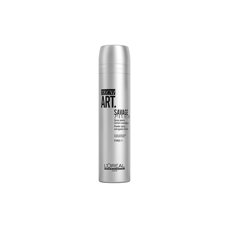 Flacon L'Oréal Professionnel Tecni.Art Savage Panache Pure, spray fixativ cu pudră uscată, 250ml. Ideal pentru volum, textură ma