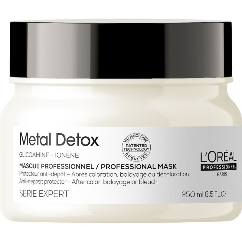 Masca L'Oréal Professionnel Metal Detox 250ml pentru păr vopsit: curăță metalele, protejează culoarea, oferă strălucire și rezis