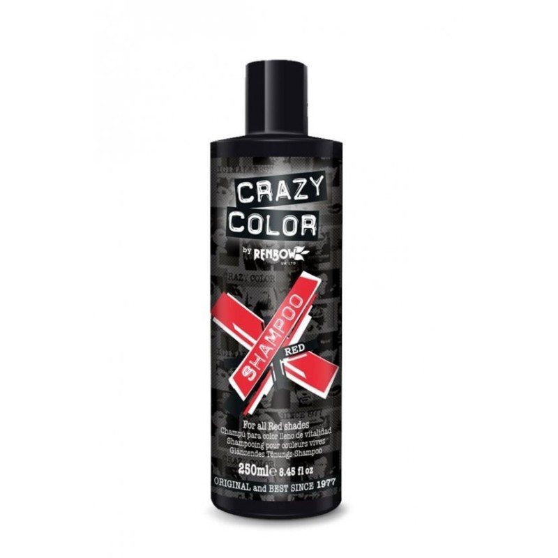 Sampon Crazy Color Red 250ml cu pigment roșu, fără sulfiți, pentru menținerea intensității culorii părului vopsit.