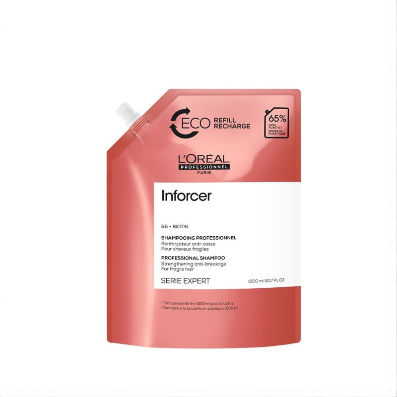 Flacon Loreal Inforcer Sampon Refill 1500ml, soluție profesională anti-rupere cu Vitamina B6 și Biotină pentru păr fragil și slă