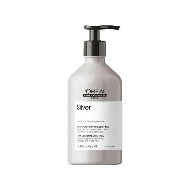 Loreal Silver Sampon profesional 500ml pentru neutralizarea tonurilor galbene si stralucirea parului gri si alb.