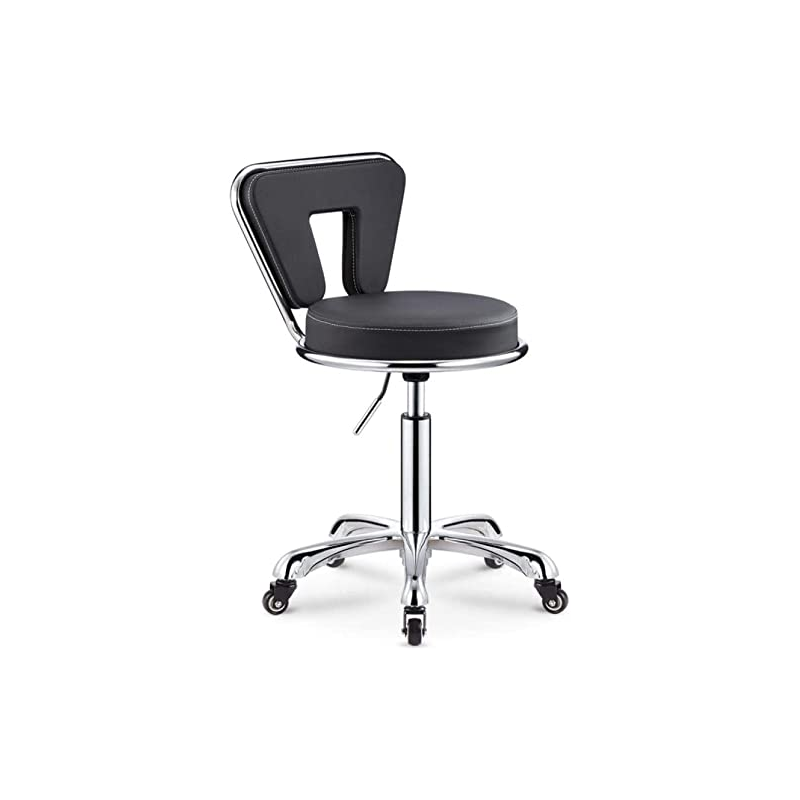 Scaun ucenic SALONSHOP negru, ergonomic și reglabil, ideal pentru cosmetică/coafură profesională în salon. Design modern, roți p