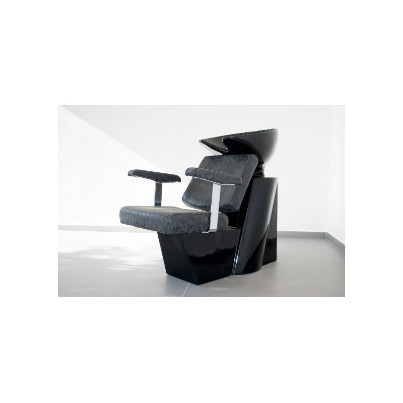 SALONSHOP unitate de spălare profesională, bazin negru ceramic, scaun ergonomic gri închis, piele ecologică. Ideală pentru salon