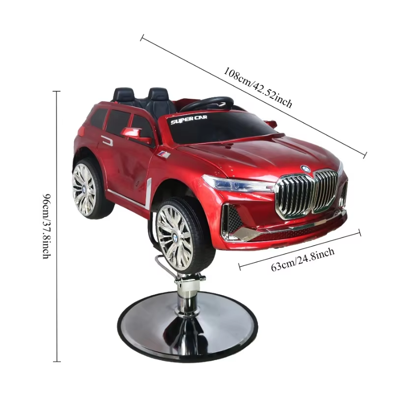 Scaun frizerie copii SALONSHOP, design masinuțe BMW roșu. Ergonomic, sigur, transformă tunsul într-o joacă, ideal pentru saloane