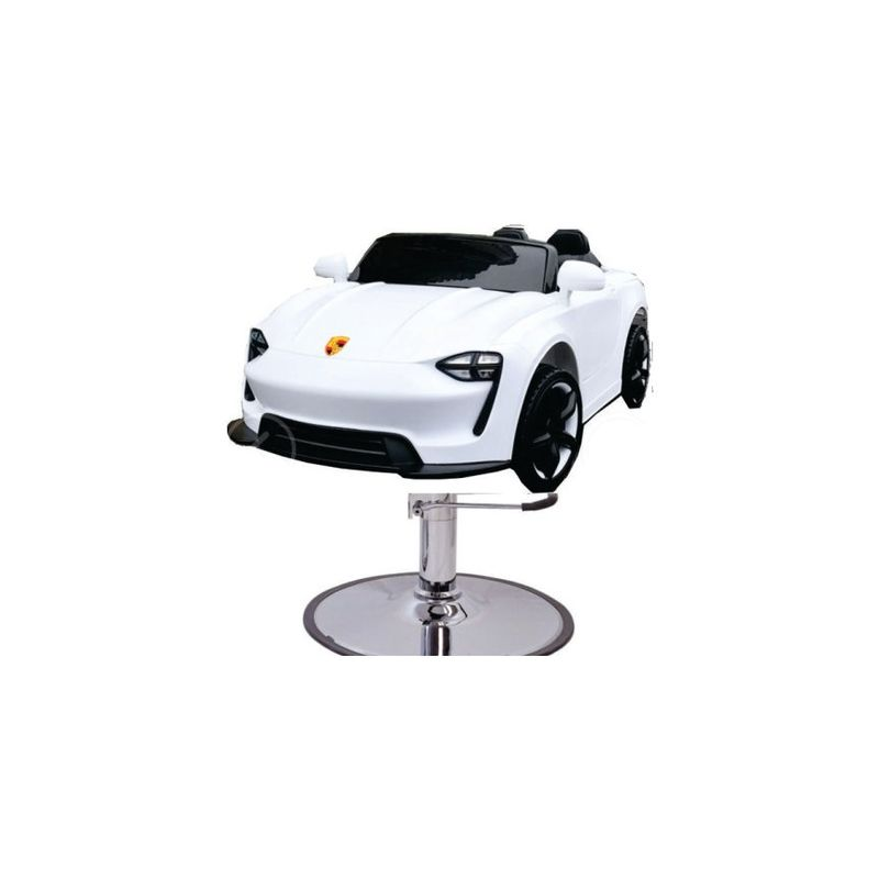 Inălțător frizerie copii SALONSHOP White Porsche. Confort, siguranță și design auto premium pentru o experiență de tuns unică în