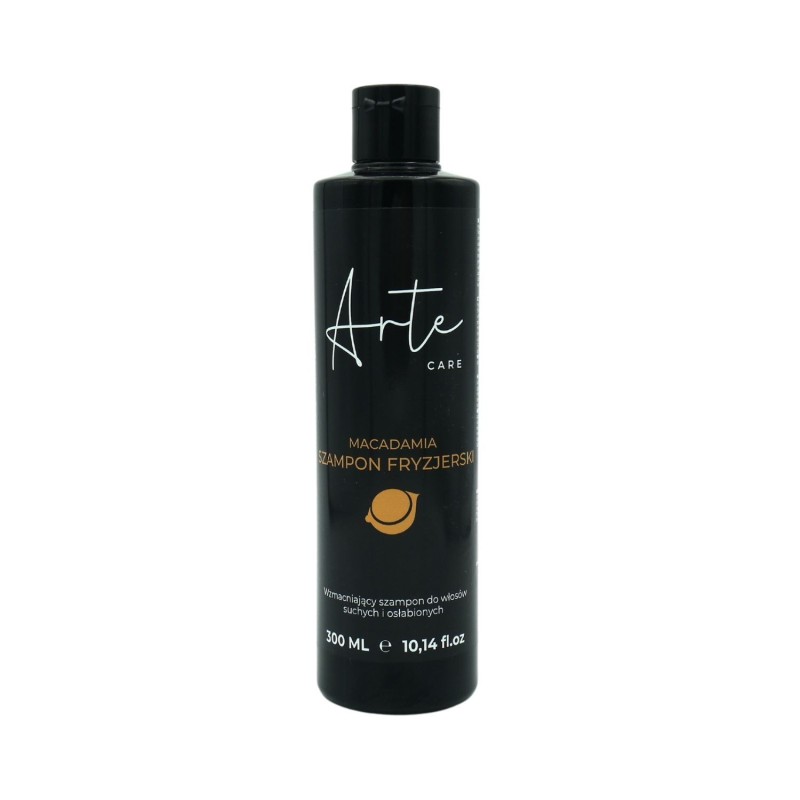 Flacon Sampon ARTE Macadamia 300ml pentru hidratare intensă, protecție UV și curățare delicată a părului uscat și deteriorat.